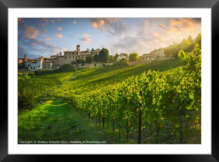 Neive Vineyards Sunrise in Langhe Framed Mounted Print by Stefano Orazzini