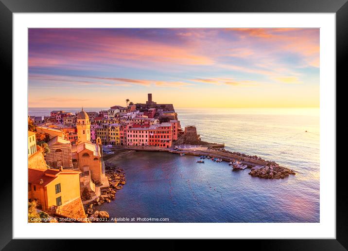 Vernazza Sunset, Cinque Terre, Italy Framed Mounted Print by Stefano Orazzini