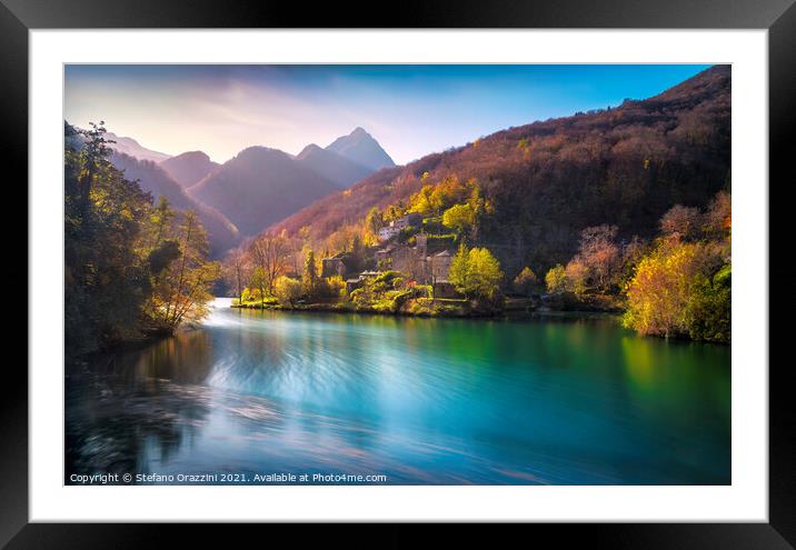 Isola Santa Village and Lake in Autumn Framed Mounted Print by Stefano Orazzini