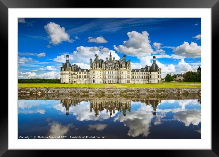 Chateau de Chambord and Reflections. Loire Framed Mounted Print by Stefano Orazzini