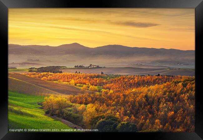 Autumn in Tuscany, landscape at sunset Framed Print by Stefano Orazzini