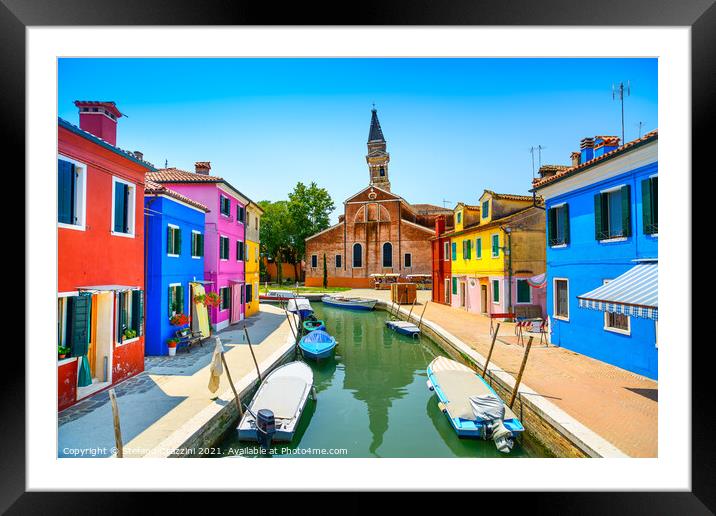 Burano Canal and Church. Venetian Lagoon Framed Mounted Print by Stefano Orazzini