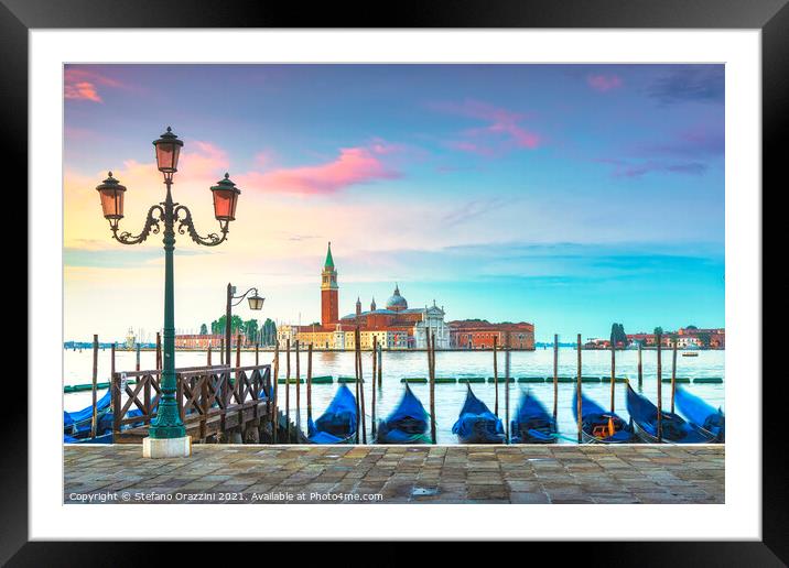 Venice, San Giorgio and Gondolas. Italy Framed Mounted Print by Stefano Orazzini