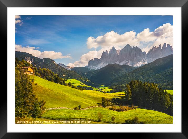Funes Valley View and Odle Mountains. Dolomites Framed Mounted Print by Stefano Orazzini