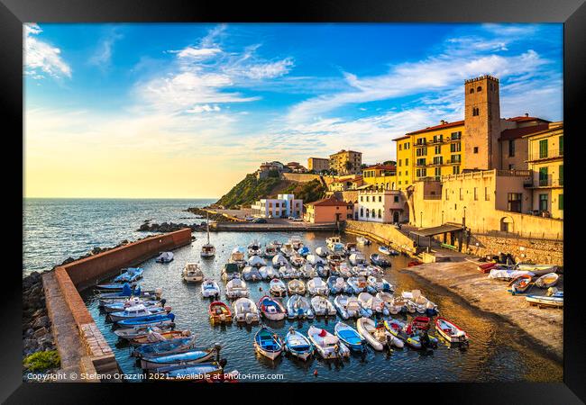 Piombino, little marina at sunset Framed Print by Stefano Orazzini