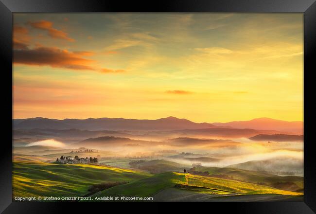 Volterra foggy landscape. Tuscany Framed Print by Stefano Orazzini