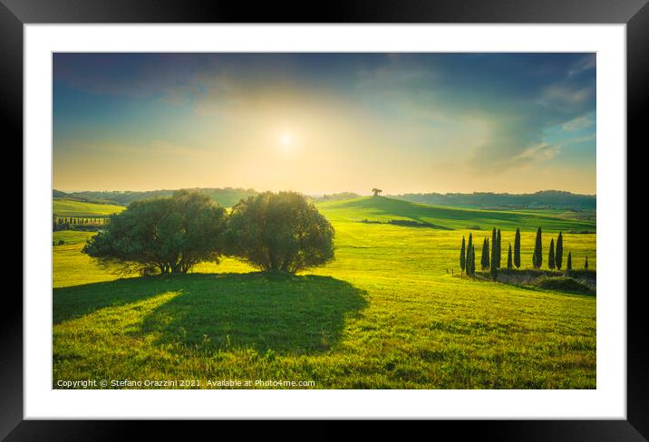 Rolling hills and trees. Tuscany Framed Mounted Print by Stefano Orazzini
