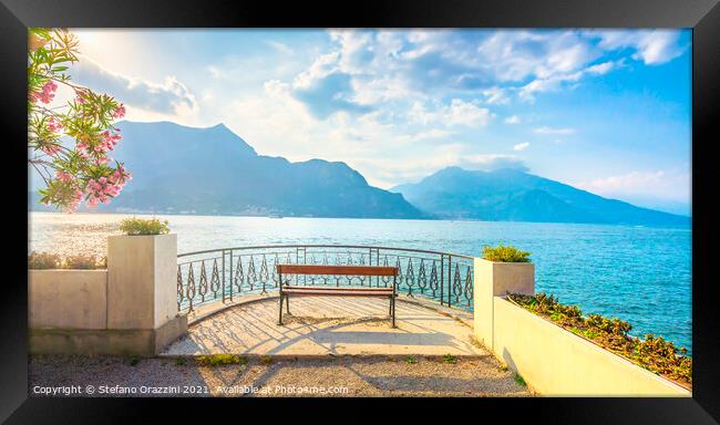 Bench Lake Como. Bellagio Framed Print by Stefano Orazzini