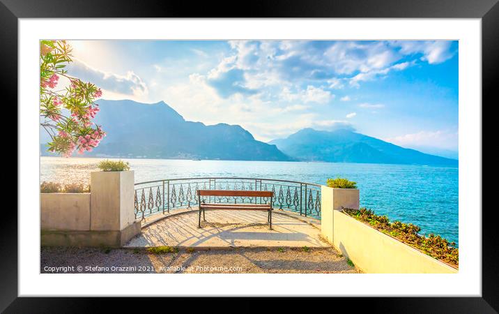 Bench Lake Como. Bellagio Framed Mounted Print by Stefano Orazzini