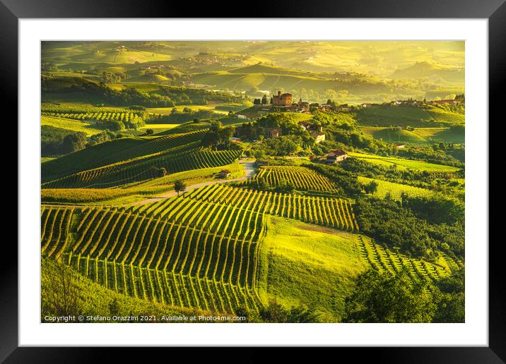 Langhe vineyards and Grinzane Cavour castle Framed Mounted Print by Stefano Orazzini