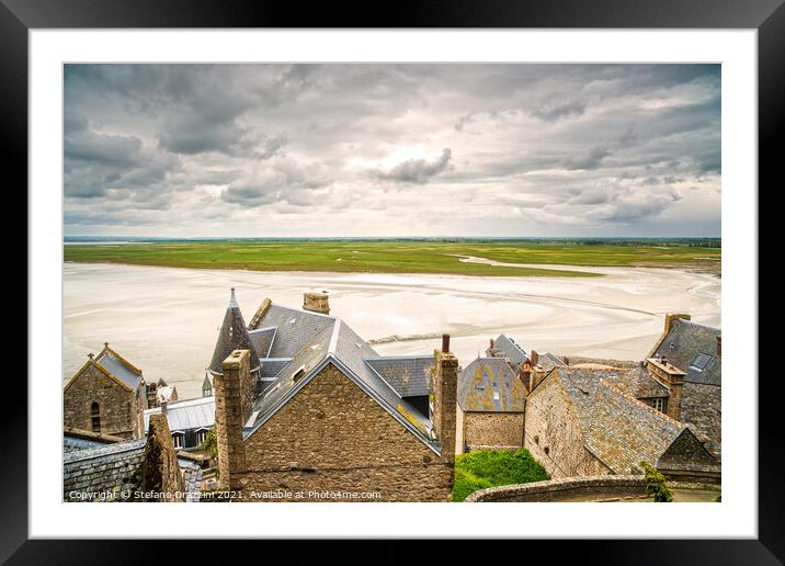 Mont Saint Michel monastery and bay. Normandy, France. Framed Mounted Print by Stefano Orazzini