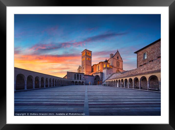 Assisi, San Francesco Basilica at sunset. Umbria, Italy. Framed Mounted Print by Stefano Orazzini