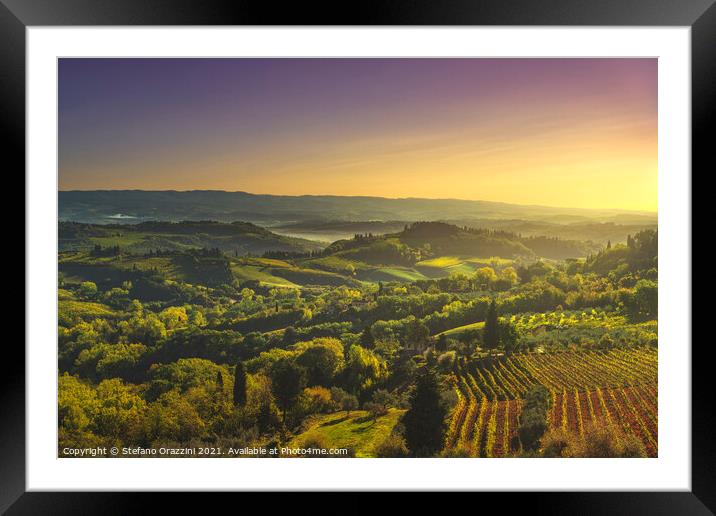 Panoramic view of countryside and vineyards. San Gimignano Framed Mounted Print by Stefano Orazzini