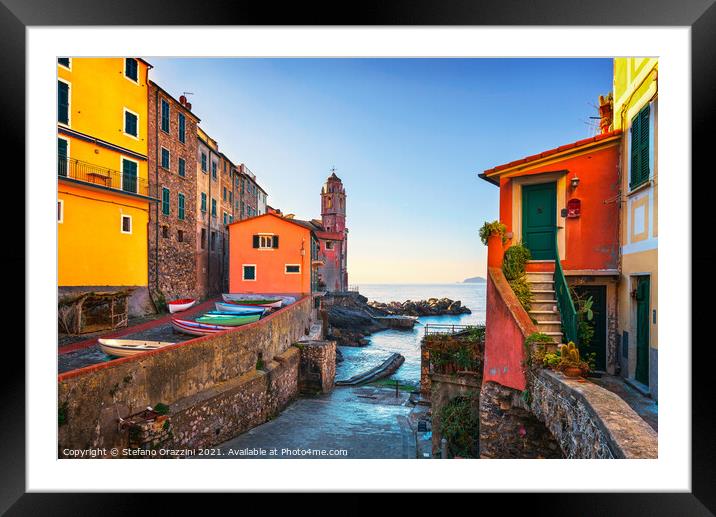Tellaro village street and sea. Liguria Framed Mounted Print by Stefano Orazzini