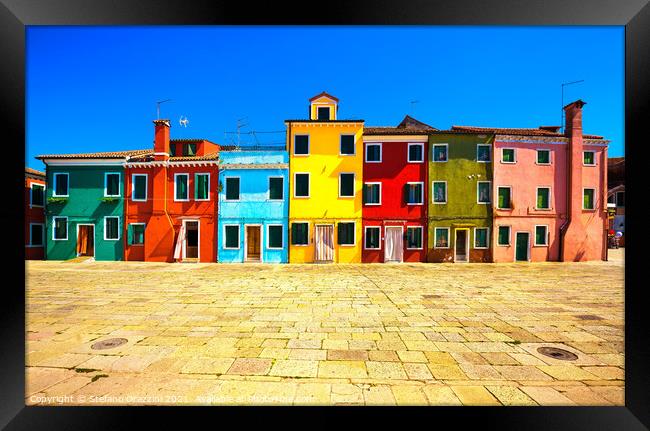 Burano island central square and colourful houses, Italy Framed Print by Stefano Orazzini