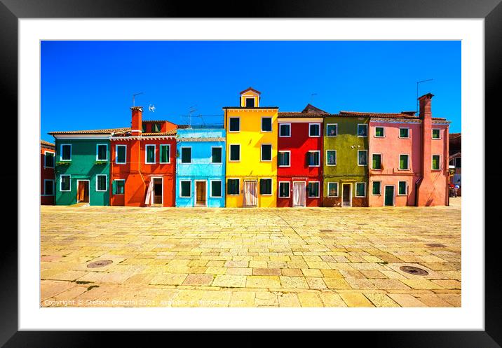 Burano island central square and colourful houses, Italy Framed Mounted Print by Stefano Orazzini