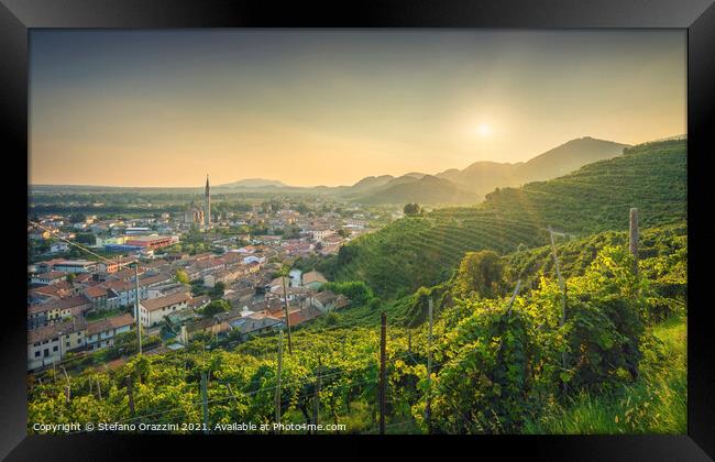 Col San Martino, vineyards and village. Prosecco Hills Framed Print by Stefano Orazzini