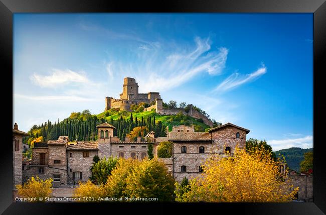 Assisi town and Rocca Maggiore fortress. Umbria, Italy. Framed Print by Stefano Orazzini