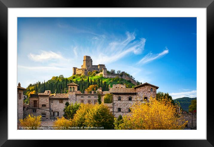 Assisi town and Rocca Maggiore fortress. Umbria, Italy. Framed Mounted Print by Stefano Orazzini