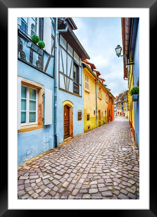 Colmar, Petit Venice, narrow street and traditional houses. Alsace Framed Mounted Print by Stefano Orazzini