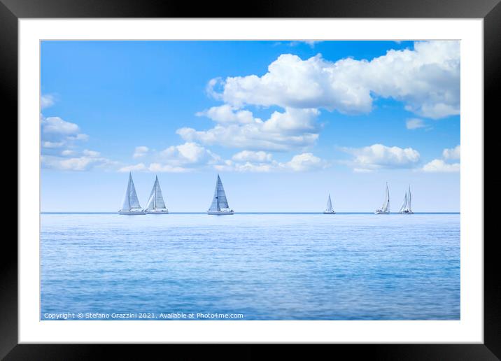 Sailing boat yacht regatta race on the sea Framed Mounted Print by Stefano Orazzini