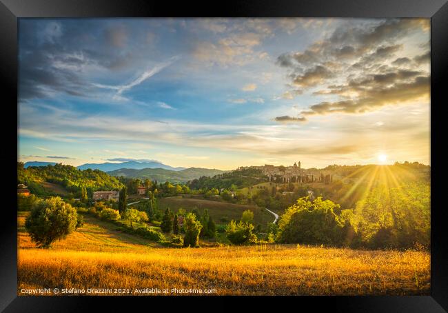 Urbino city and countryside landscape at sunset. Marche, Italy Framed Print by Stefano Orazzini