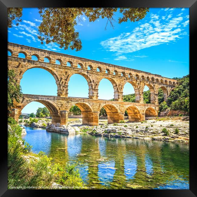 Roman aqueduct Pont du Gard, Unesco site. Languedoc, France. Framed Print by Stefano Orazzini