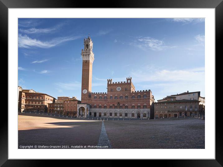 Siena, Piazza del Campo square and Mangia tower. Tuscany, Italy Framed Mounted Print by Stefano Orazzini