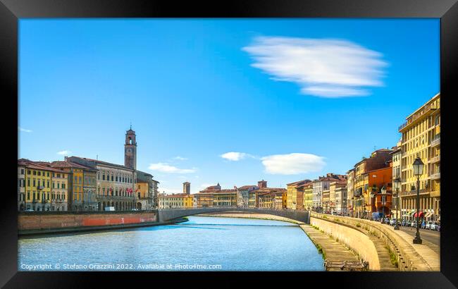Pisa, Arno river, Ponte di Mezzo bridge. Tuscany, Framed Print by Stefano Orazzini