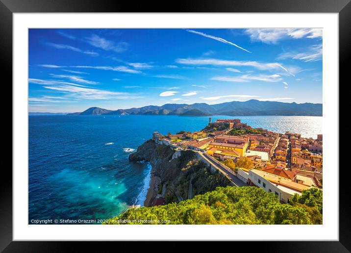Elba island, Portoferraio aerial view. Lighthouse and fort Framed Mounted Print by Stefano Orazzini