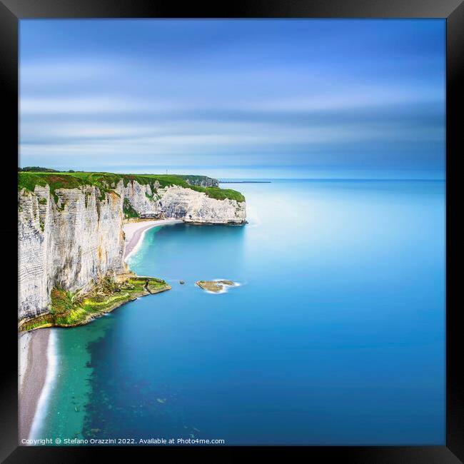 Etretat, cliff and beach. Aerial view. Normandy, France Framed Print by Stefano Orazzini