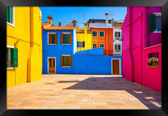 Burano island square and colourful houses, Venice, Italy Framed Print by Stefano Orazzini
