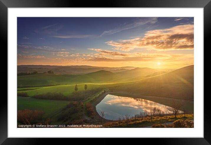 Lake and rolling hills. Castelfiorentino, Tuscany, Italy Framed Mounted Print by Stefano Orazzini