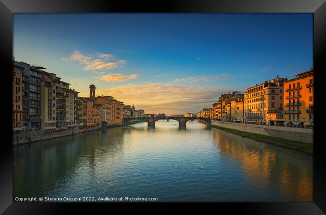 Carraia medieval Bridge on Arno river at sunset. Florence Italy Framed Print by Stefano Orazzini