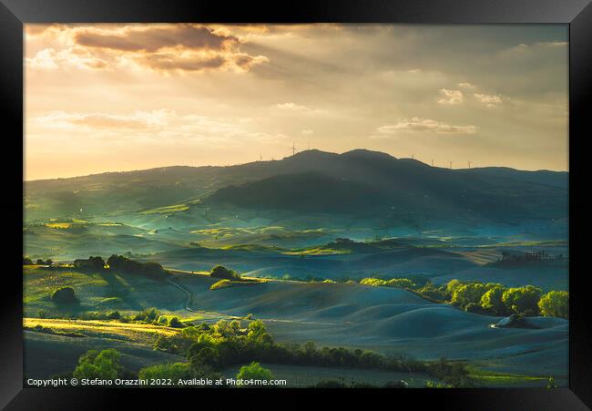 Tuscany, rolling hills at sunset. Volterra Framed Print by Stefano Orazzini