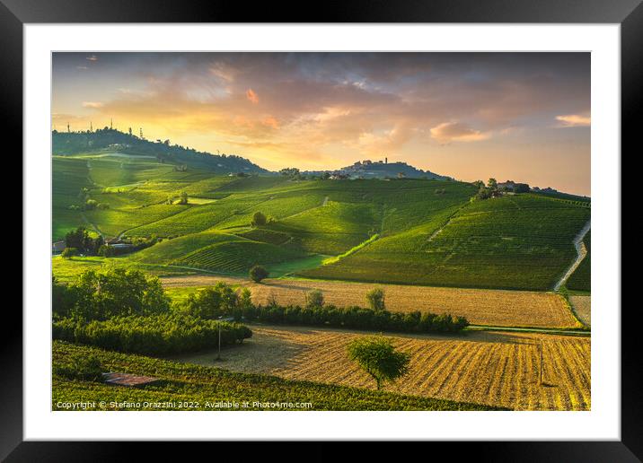 Barolo vineyards and La Morra town, Langhe, Italy Framed Mounted Print by Stefano Orazzini
