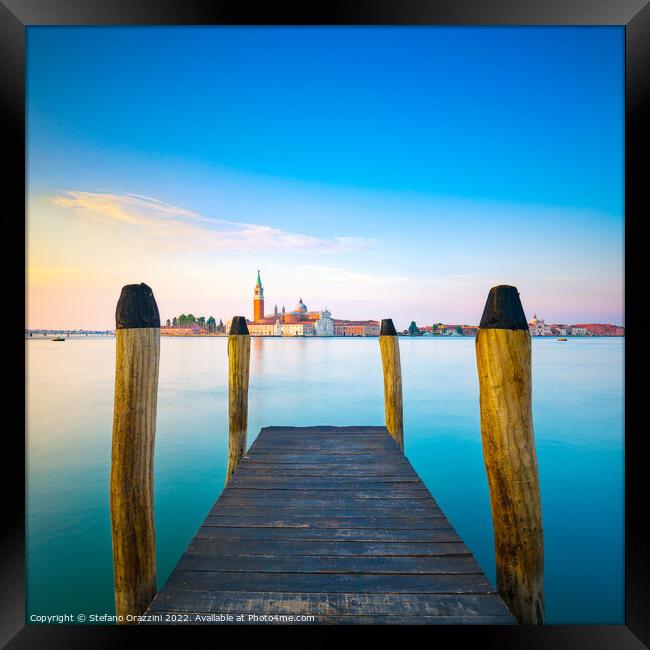Venice, wooden pier and San Giorgio church Framed Print by Stefano Orazzini