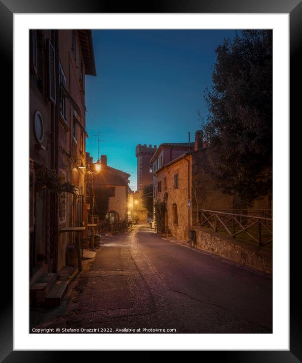 Bolgheri medieval village street at sunset. Castagneto Carducci, Framed Mounted Print by Stefano Orazzini