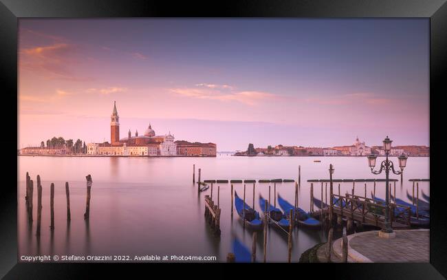 Venice, San Giorgio church and gondolas at sunrise. Italy Framed Print by Stefano Orazzini