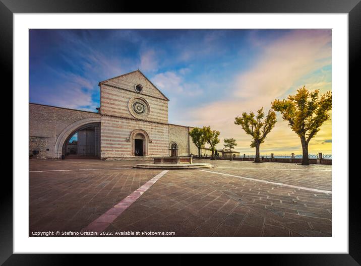 Assisi, Santa Chiara Basilica church at sunset. Um Framed Mounted Print by Stefano Orazzini