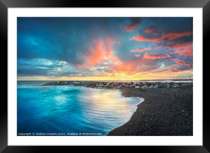 Sea at sunset after a thunderstorm. Marina di Cecina. Italy Framed Mounted Print by Stefano Orazzini