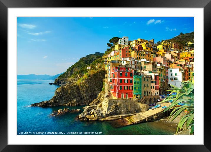 Riomaggiore village on the sea. Cinque Terre, Italy Framed Mounted Print by Stefano Orazzini