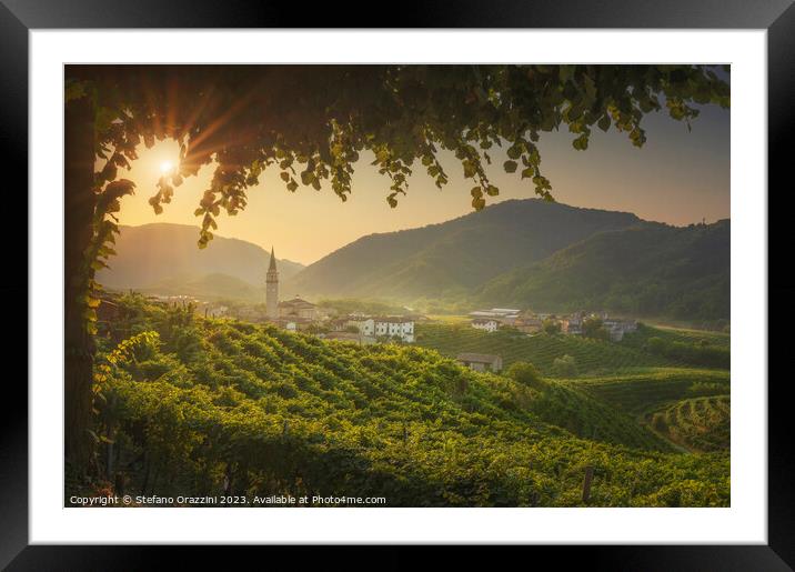 Prosecco Hills, vineyards and Guia village at dawn. Unesco Site. Framed Mounted Print by Stefano Orazzini