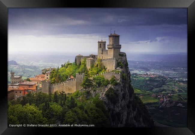 San Marino, Guaita tower on the Titano mount and panoramic view  Framed Print by Stefano Orazzini