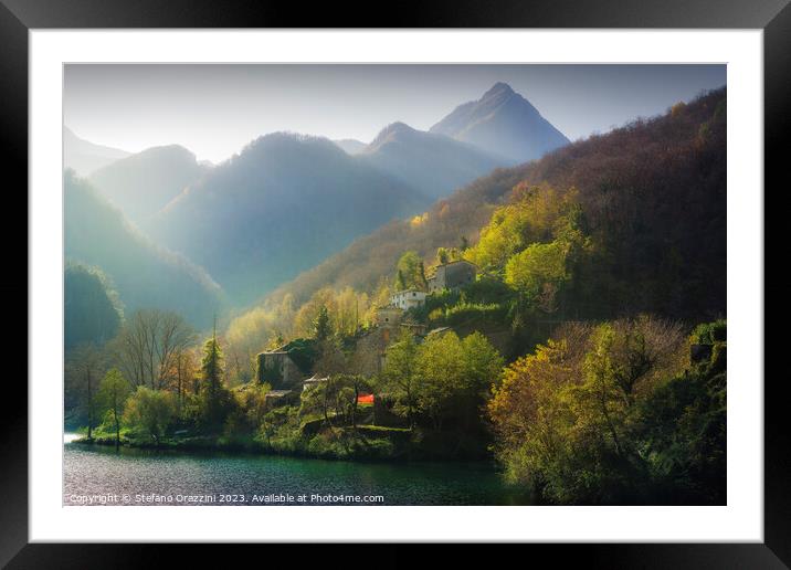 Isola Santa village and lake in autumn. Garfagnana Framed Mounted Print by Stefano Orazzini