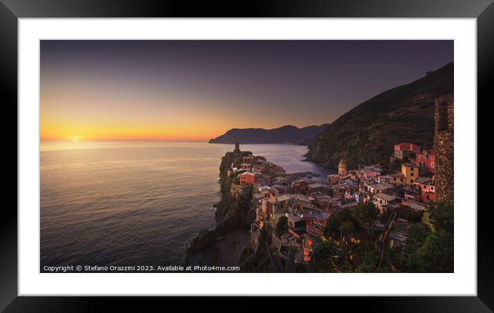 Vernazza village, aerial view at sunset. Cinque Terre, Liguria,  Framed Mounted Print by Stefano Orazzini