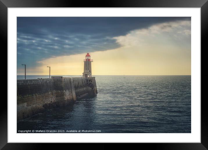 Pier and lighthouse, Fecamp, Normandy Framed Mounted Print by Stefano Orazzini