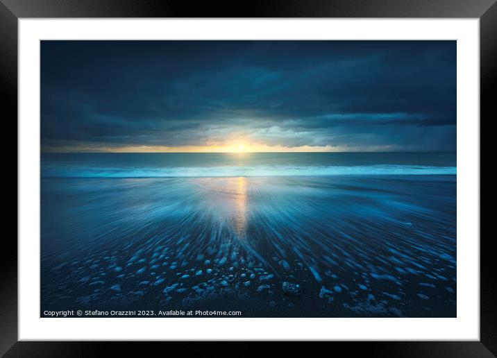 Sea at sunset after the thunderstorm. Marina di Cecina, Tuscany Framed Mounted Print by Stefano Orazzini