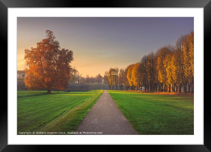 A path along the walls of Lucca on an autumn morning. Italy Framed Mounted Print by Stefano Orazzini