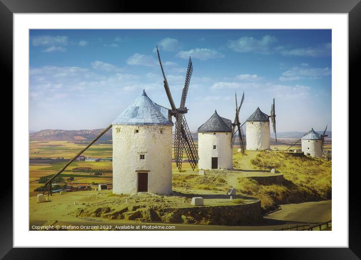 Don Quixote windmills in Consuegra. Castile La Mancha, Spain Framed Mounted Print by Stefano Orazzini
